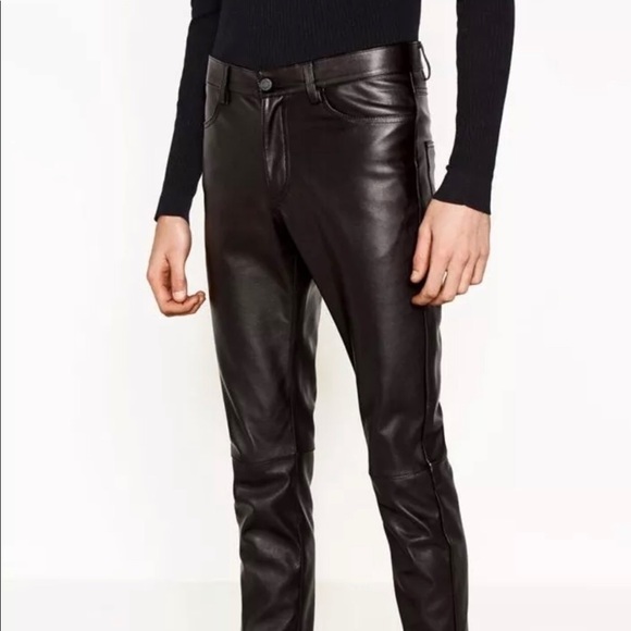 Zara Faux Leather Overcoat Hugo Boss Leather Pants Dr Martens Boots HM  Bracelet  Masculine fashion Leather coat Men casual